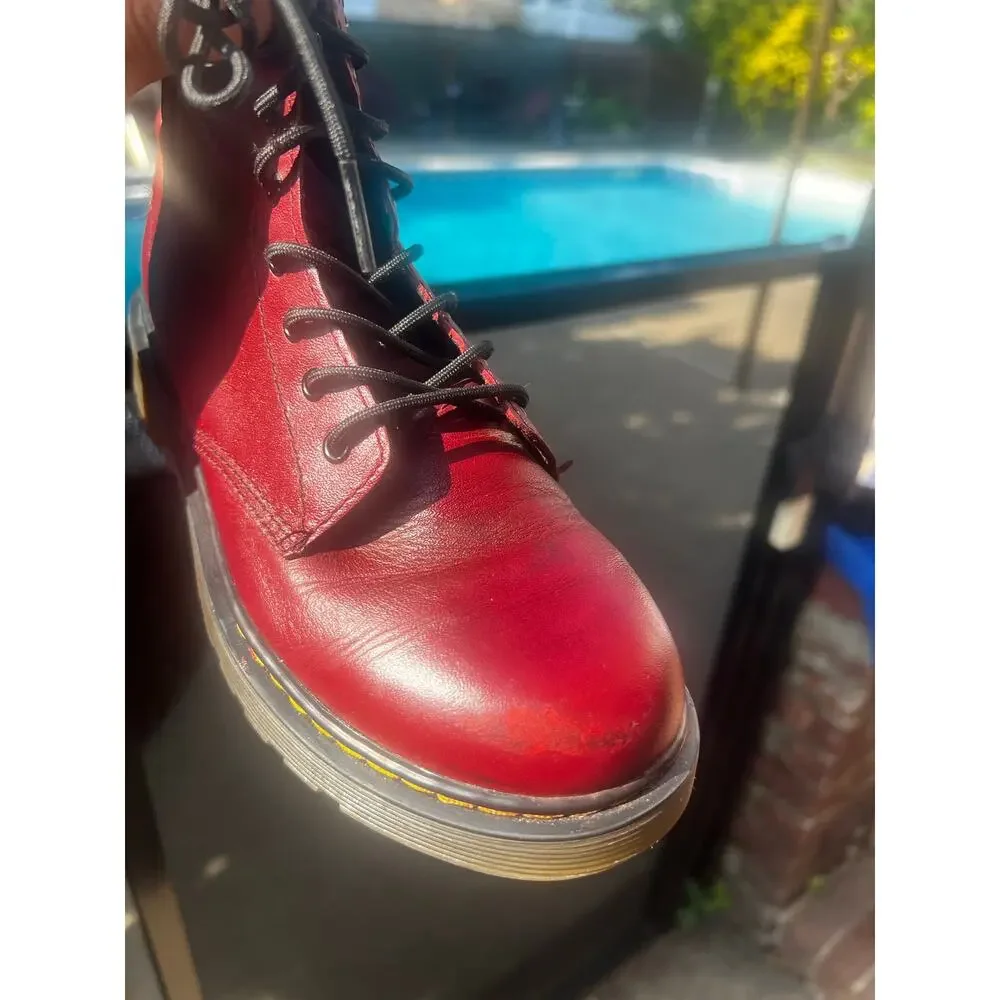 Dr. Martens Youth 1460 Softy T Cherry Red Leather Side Zip Boots Size 4